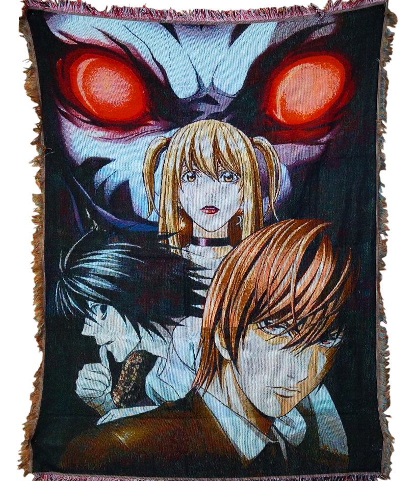 Гобелен Гобелен Death Note (Лайт Ягами × L × Миса — постер-коллаж, красные глаза Рюка)
